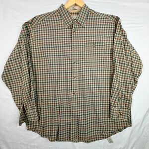 Orvis Mens XL Plaid Button Down Shirt Green Tan Cotton Long Sleeve Pocket